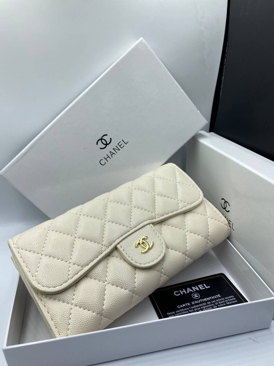 Porte-monnaie caviar blanc Ch@nel