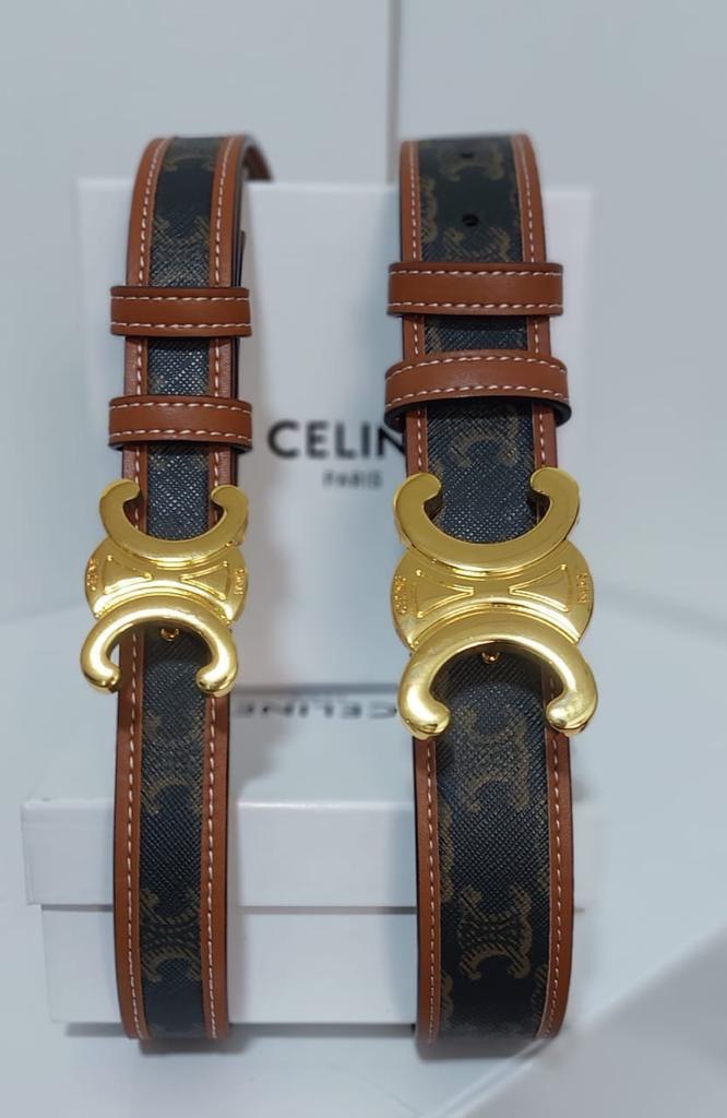 Cêlinë Medium Triomphe Belt in Triomphe Canvas and Calfskin
