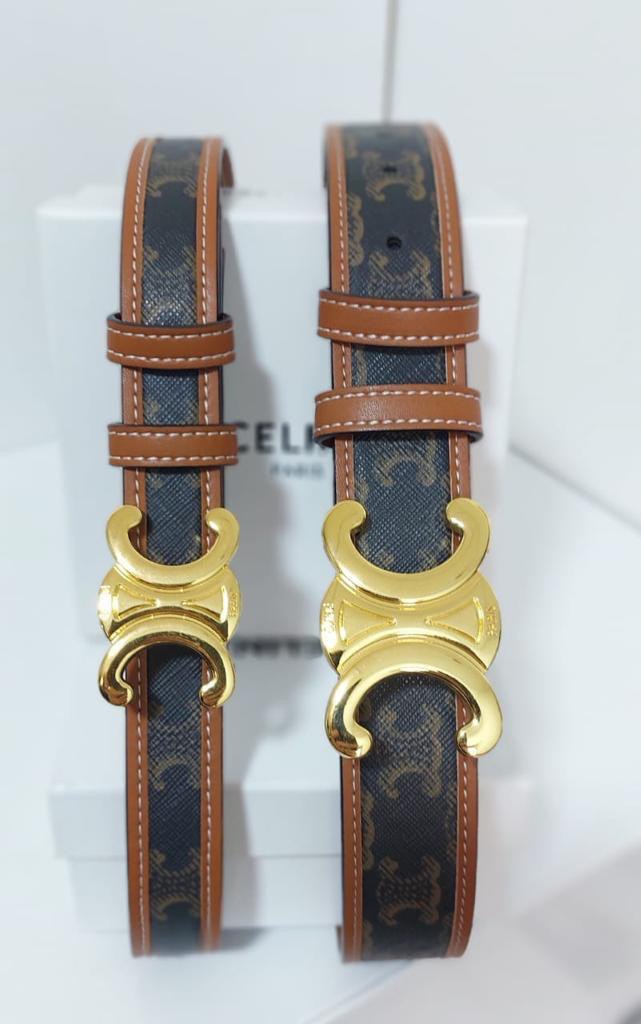 Cêlinë Medium Triomphe Belt in Triomphe Canvas and Calfskin