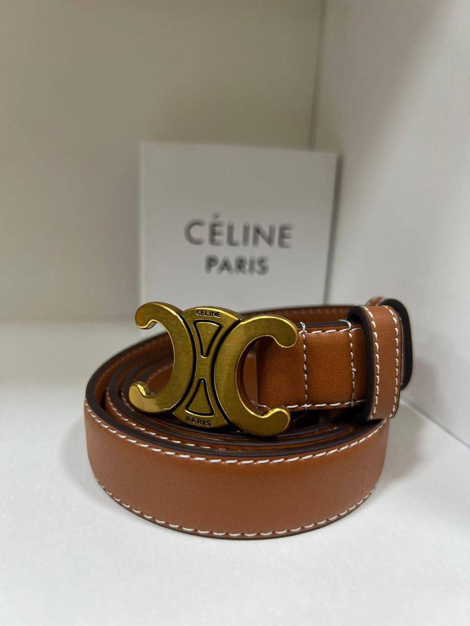 Cêlinë
Triomphe Medium Taurillon Natural Calfskin Belt Tan 85