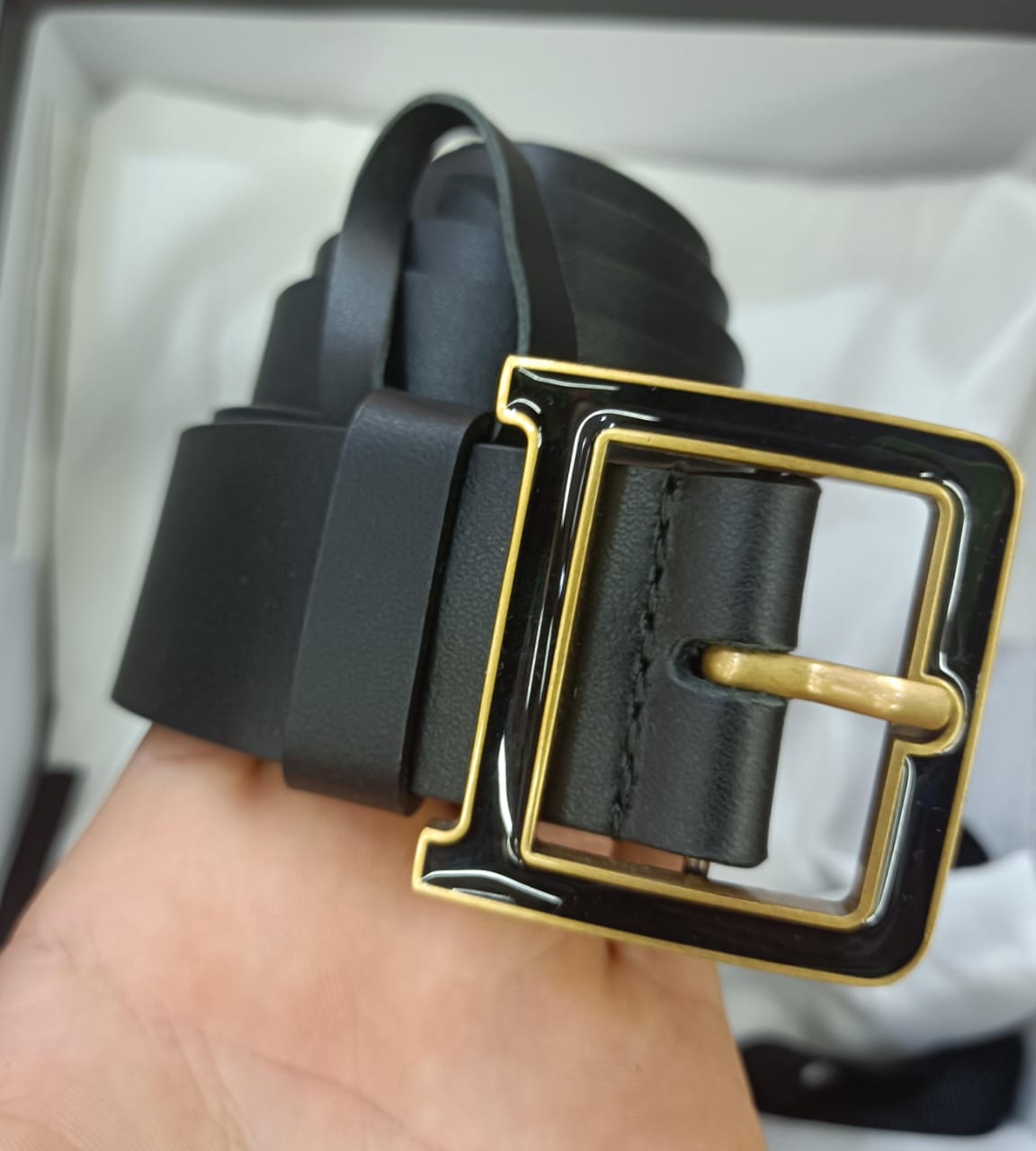 Diôr Ceinture large noire Diorquake en cuir