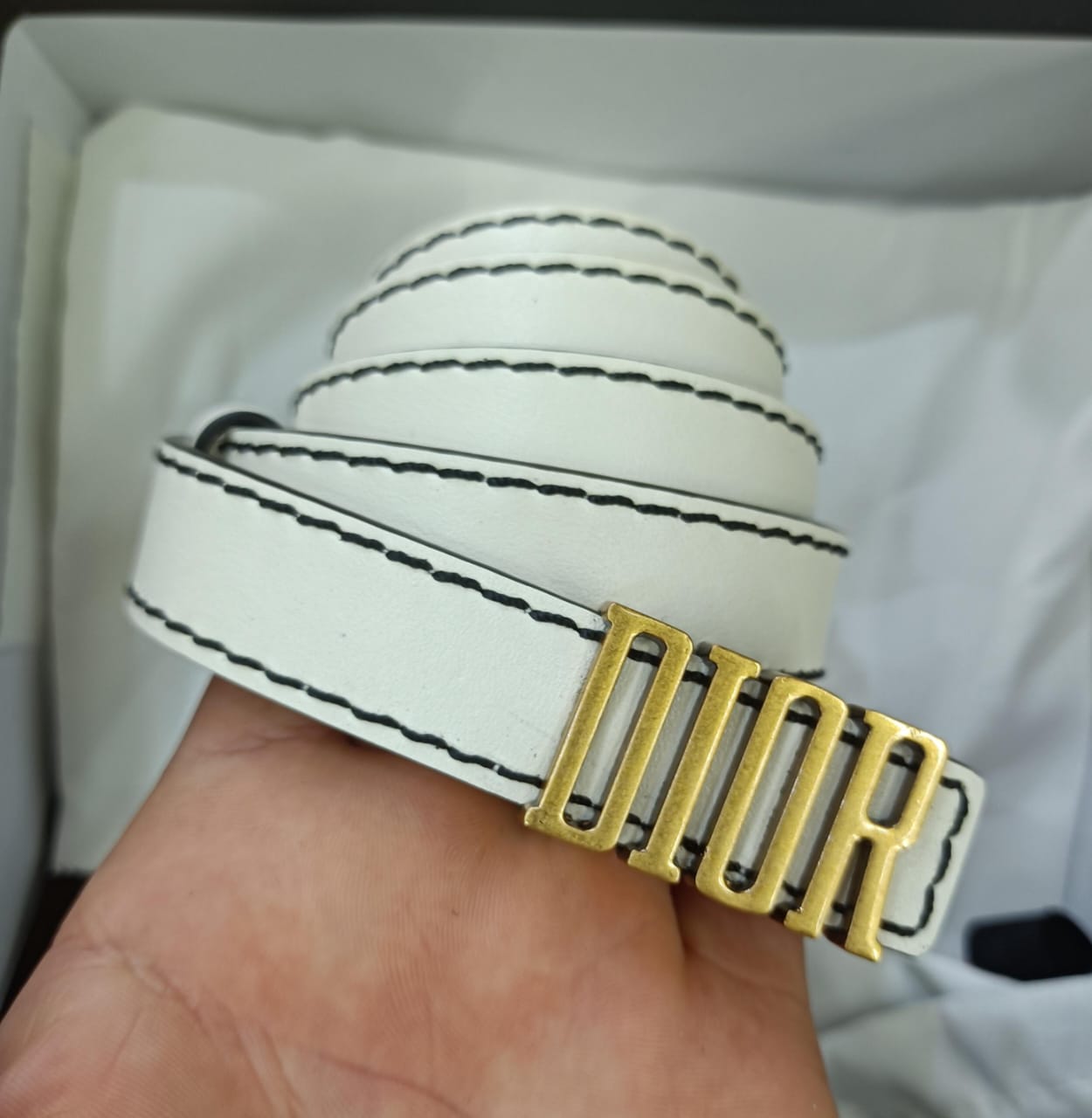 Ceinture de défense D-FENCE de Christian Diôr Doré Écru en cuir