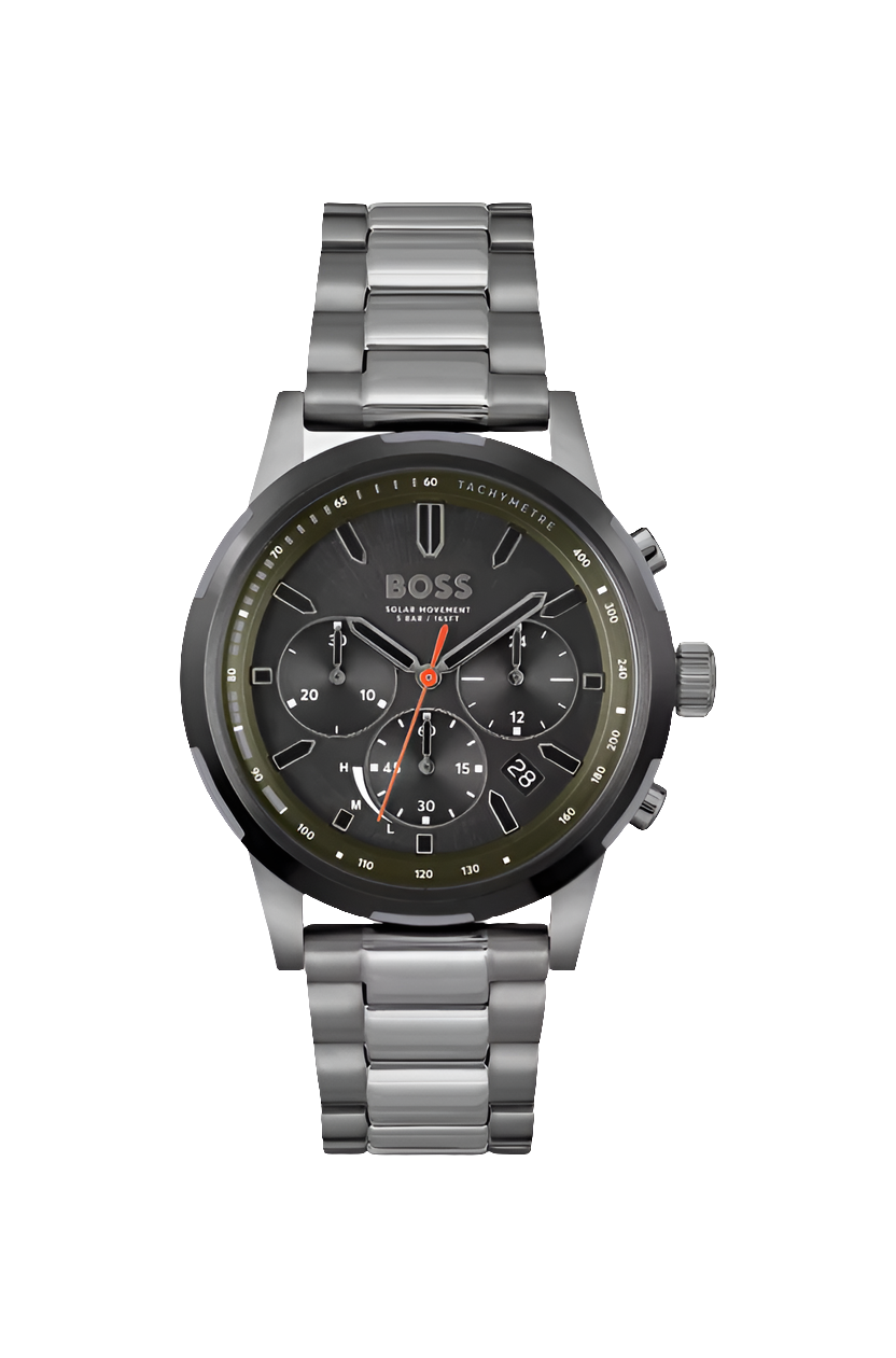 MONTRE CHRONOGRAPHE EN ACIER PLAQUÉ GRIS AVEC BRACELET À MAILLONS