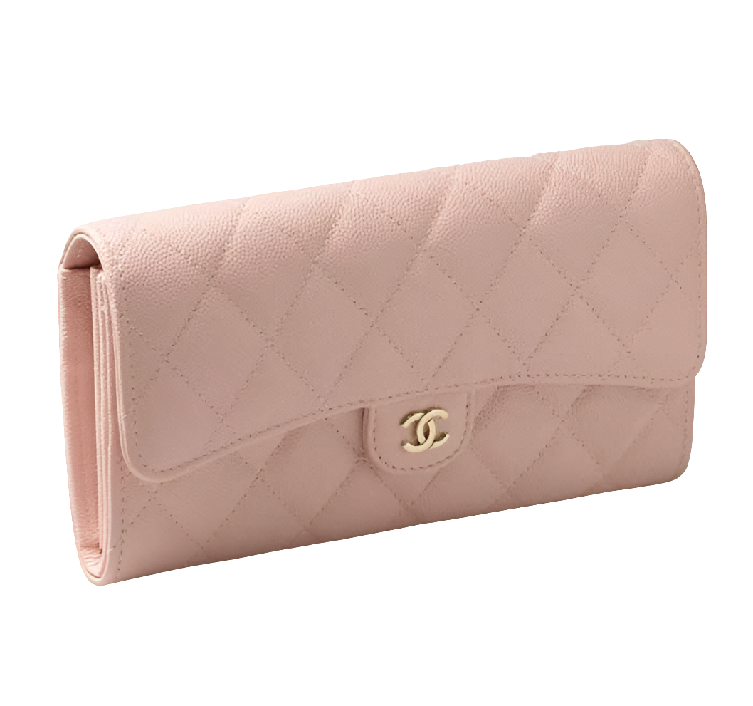 CH@NEL Portefeuille Long Matelasse Peau d'Agneau Rose