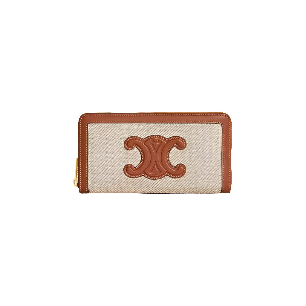 CÊLINË LARGE ZIPPED WALLET IN TEXTILE AND CALFSKIN