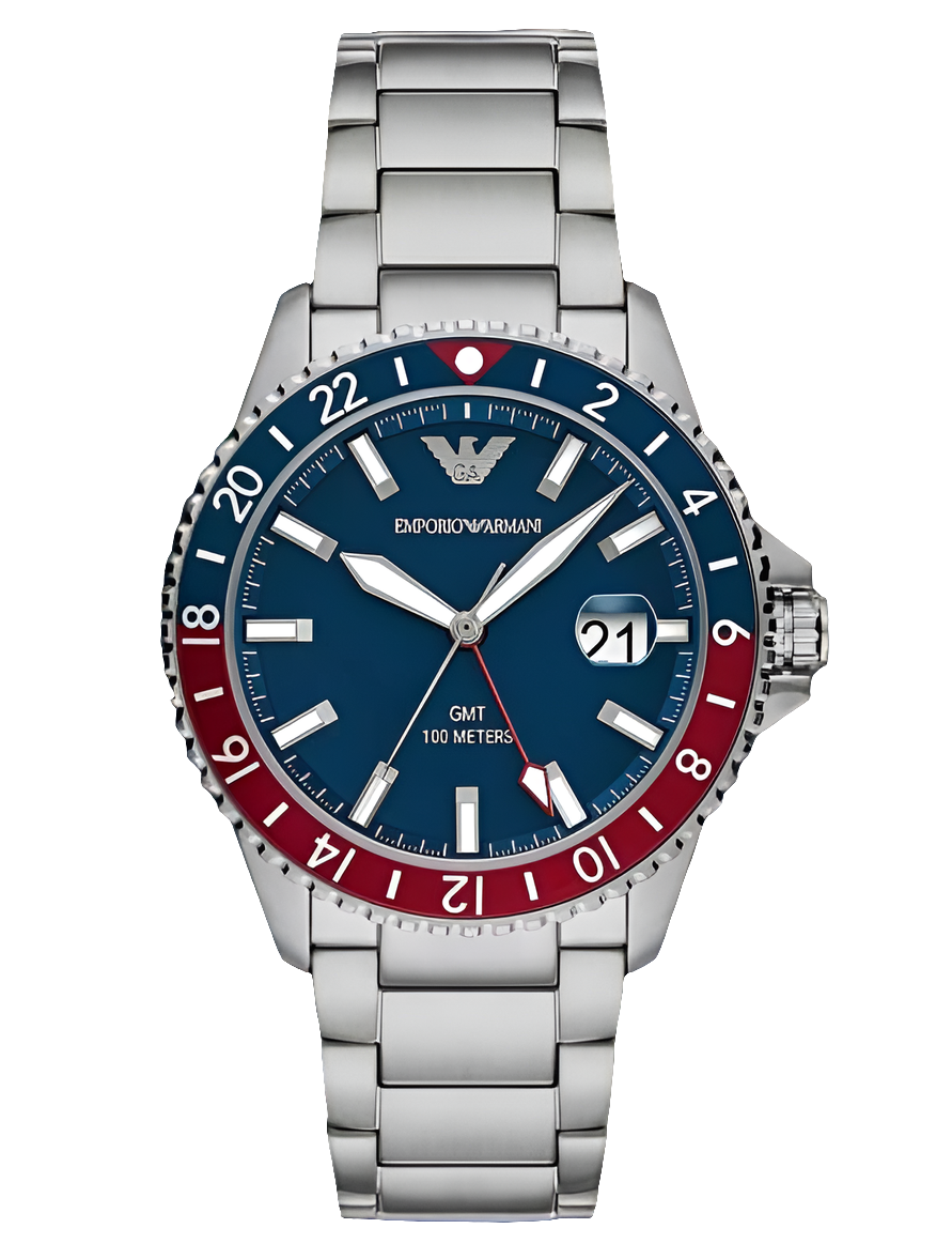 Empôriô Arm@ni Men’s GMT Dual Time Silver Stainless Steel