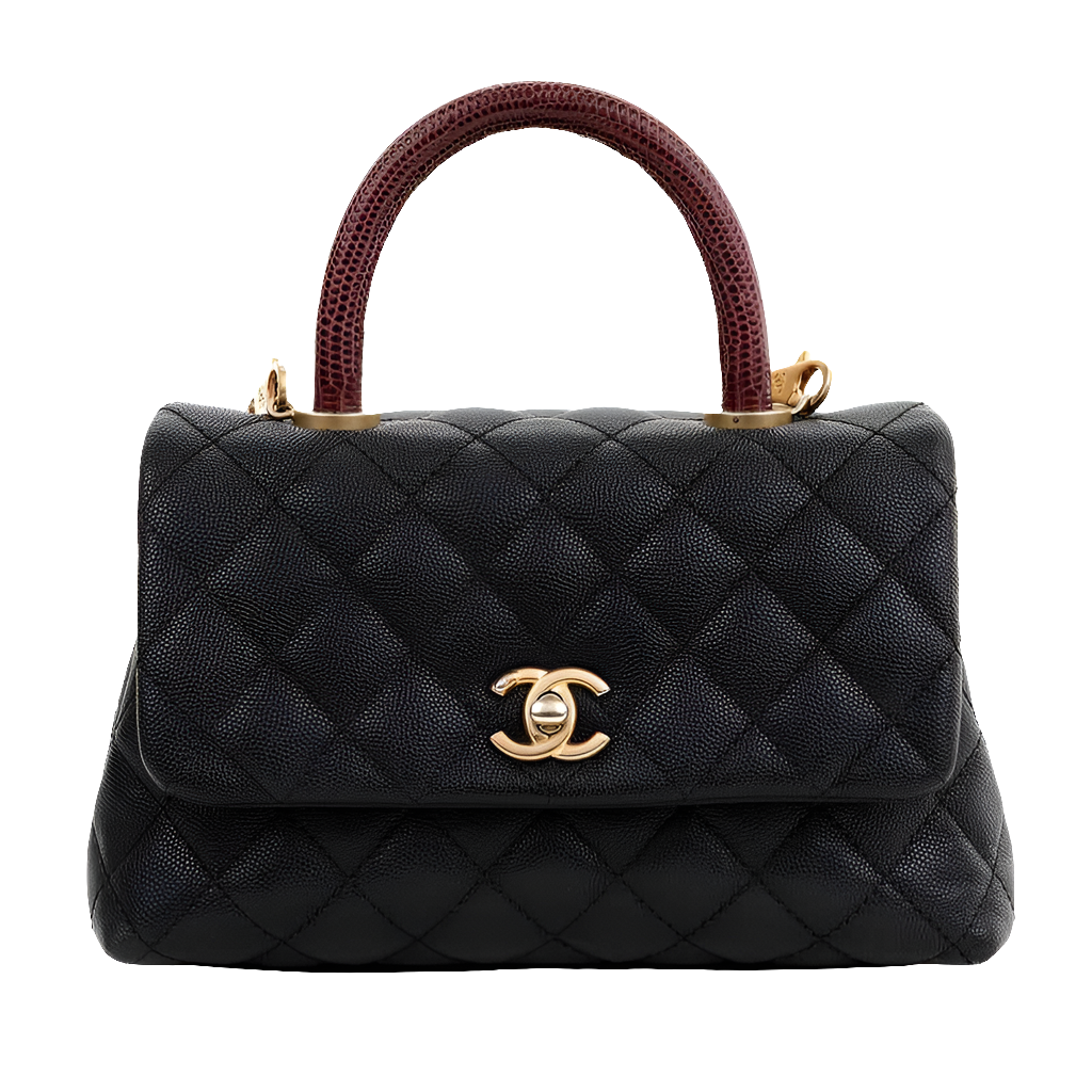 Coco Ch@nel - Petit sac à main à rabat en lézard caviar noir