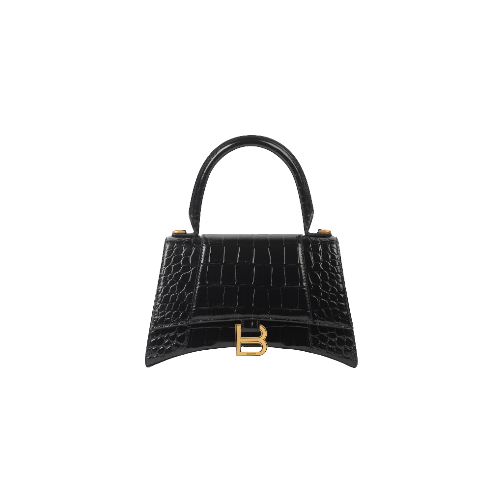 Sac À Main Hourglass Petit Modèle Embossé Crocodile pour Femme en Noir