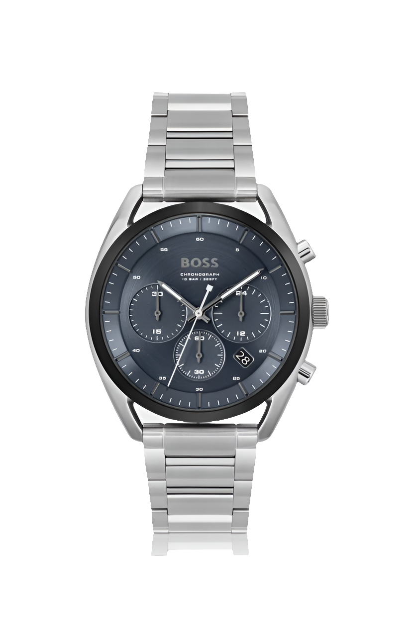 Bôss montre chronographe avec cadran bleu et bracelet à maillons