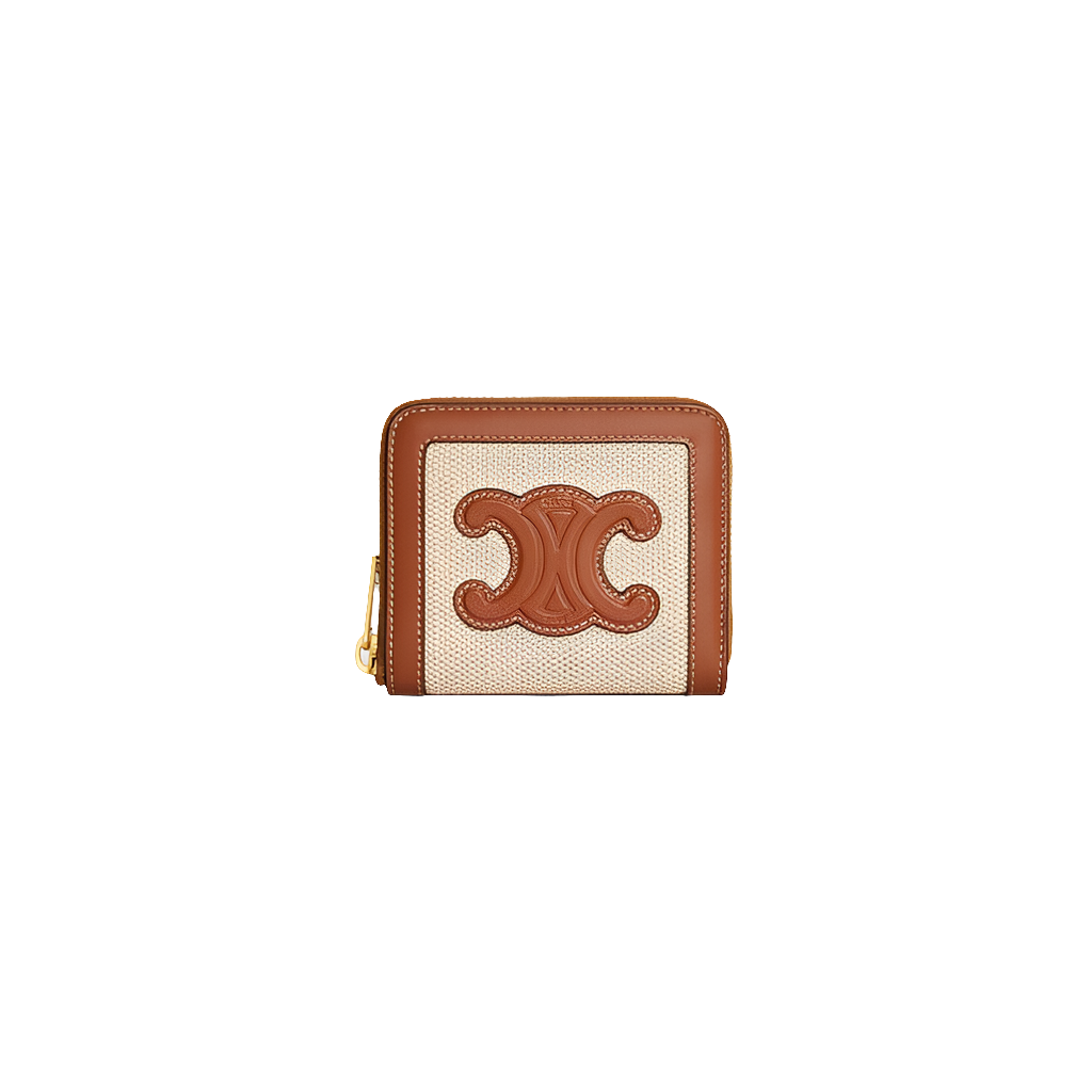 Cêlinë COMPACT ZIPPED WALLET TRIOMPHE in Textile and calfskin