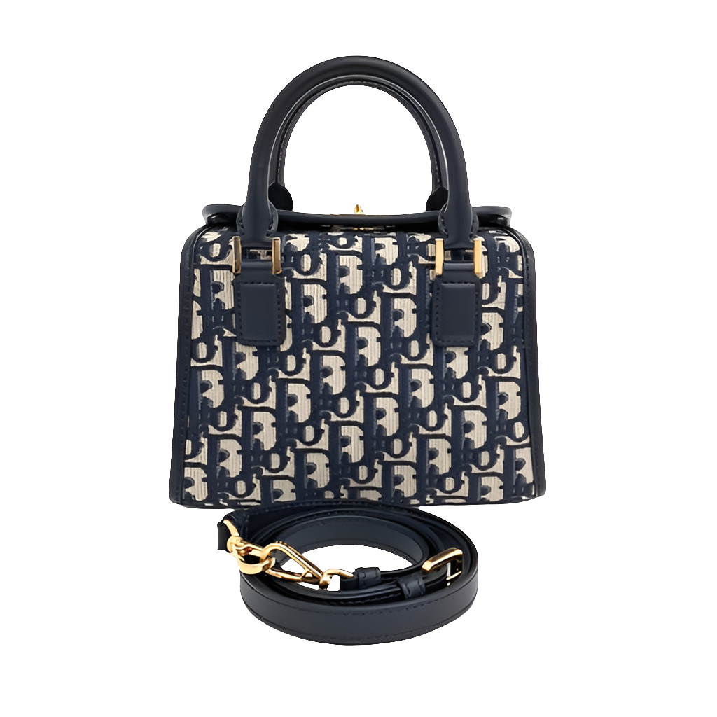 Di*r Small Boston Bag Blue Di*r Oblique Embroidery