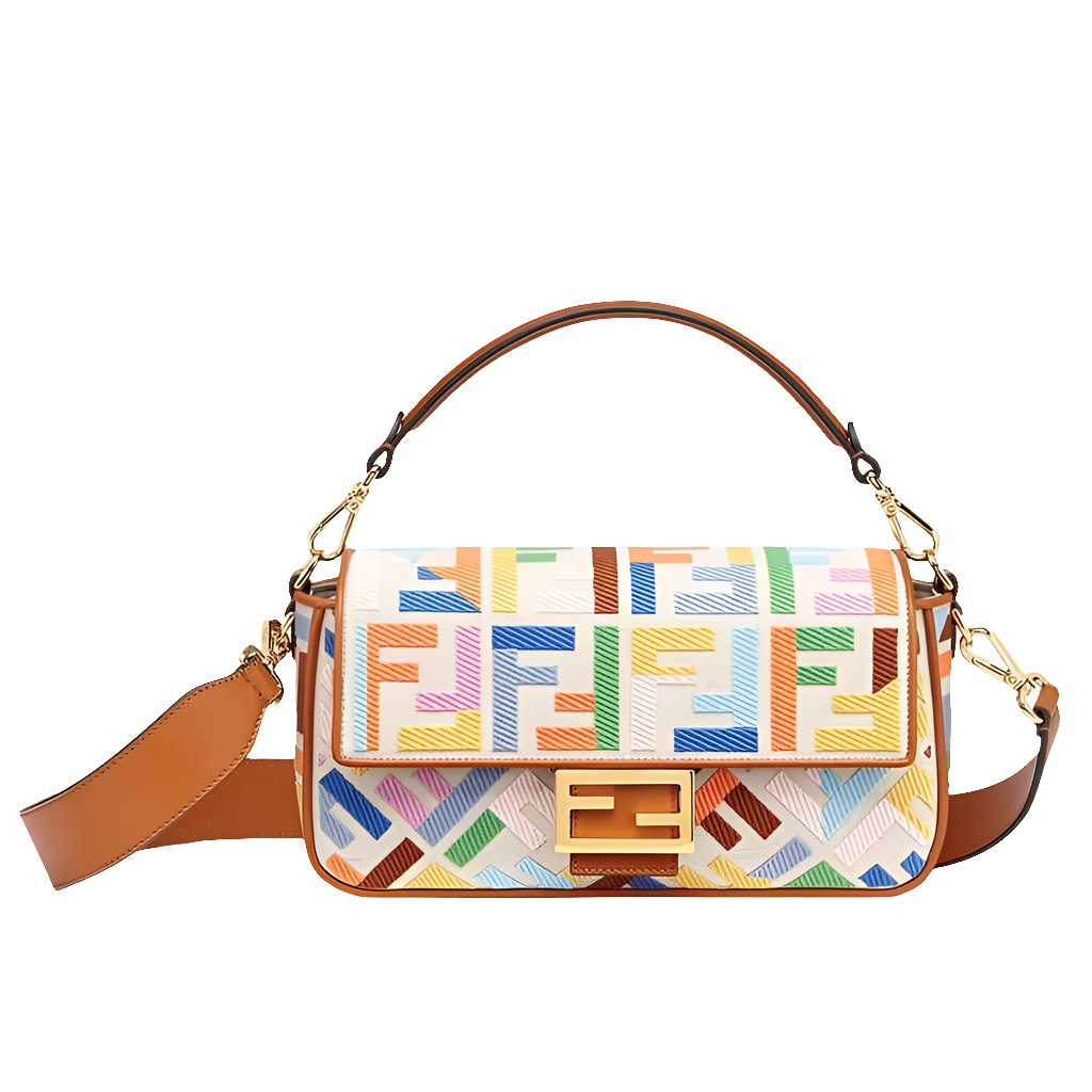 Fêndï Medium Baguette Bag In FF Motif Canvas Multicolor