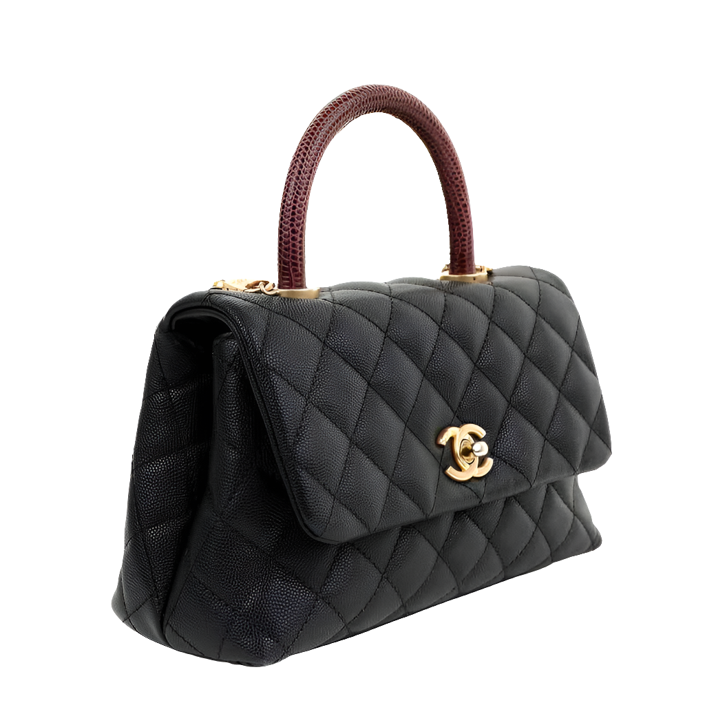 Coco Ch@nel - Petit sac à main à rabat en lézard caviar noir