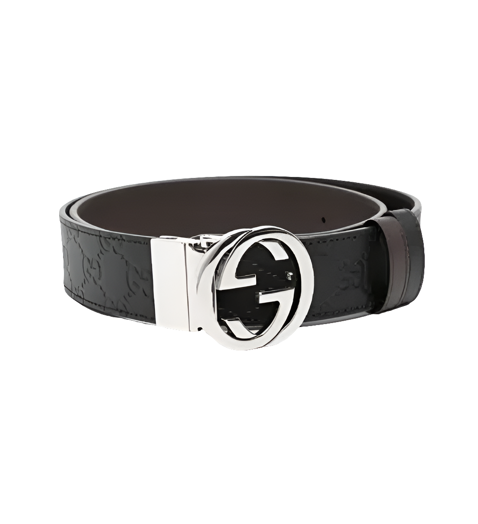 GG Men's GG Logo Leather Belt Black/Brown Reversible Size