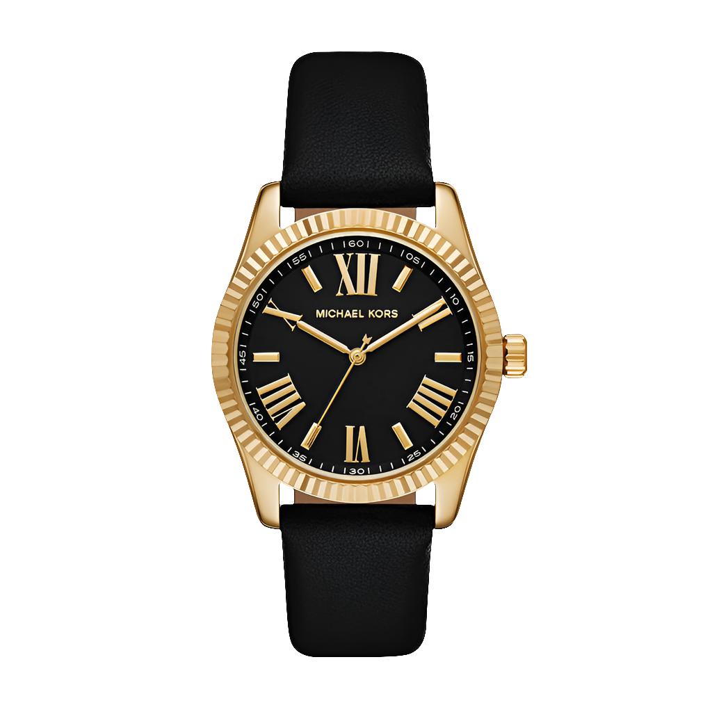 Montre à trois aiguilles en cuir noir Lexington Michael Kors