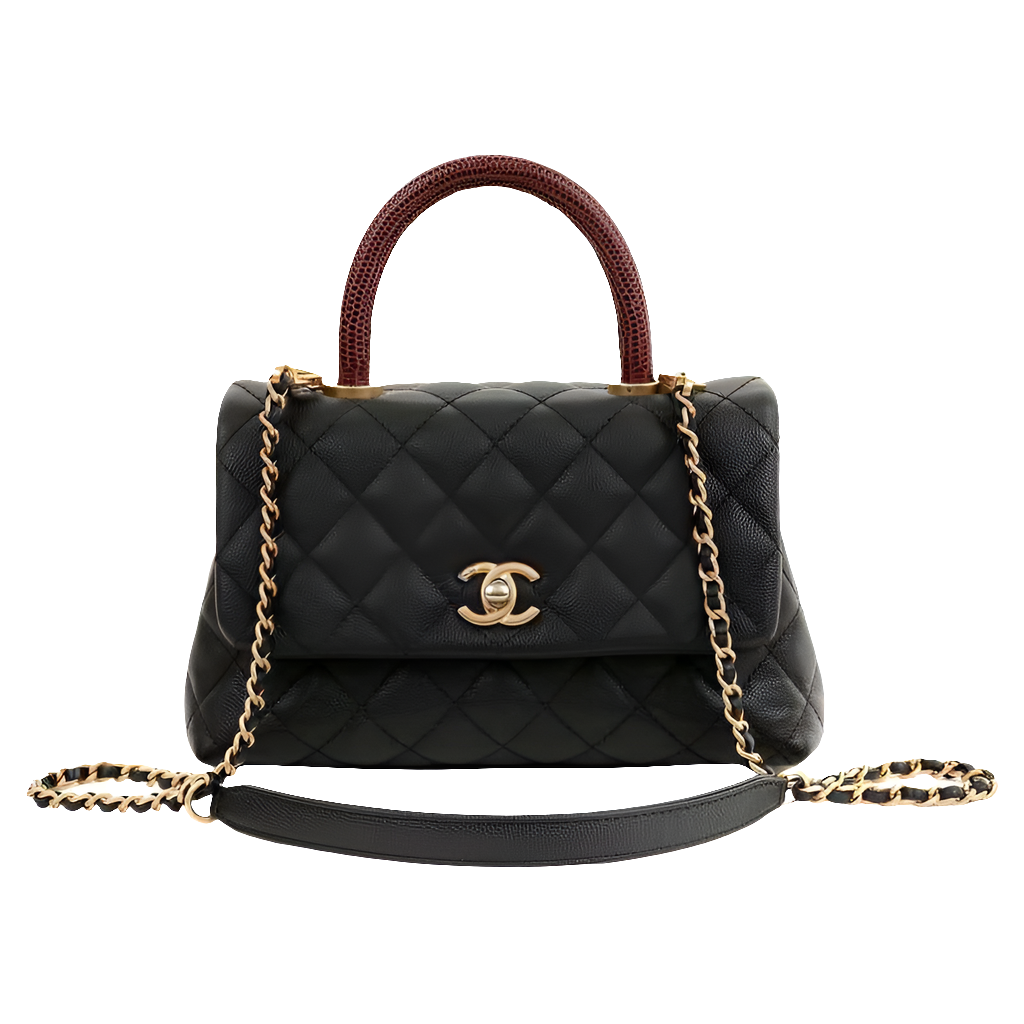 Coco Ch@nel - Petit sac à main à rabat en lézard caviar noir