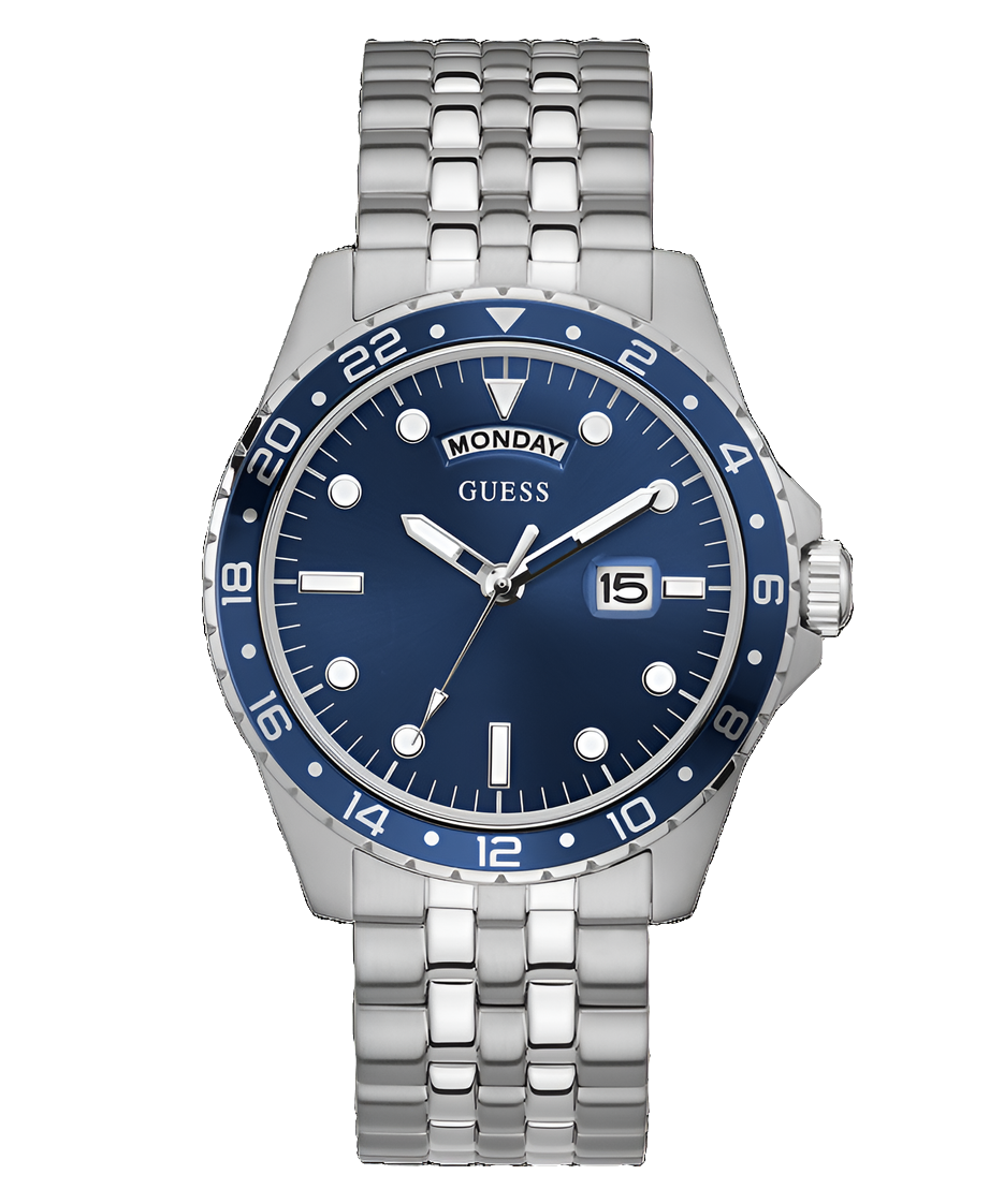 GÛESS Mens Silver Tone Day/Date Watch