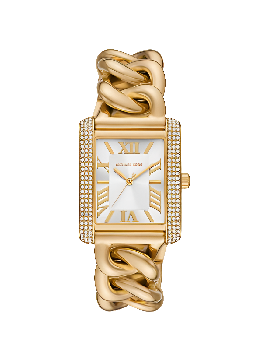 MK Montre Emery surdimensionnée dorée à maillons gourmette et à pavé