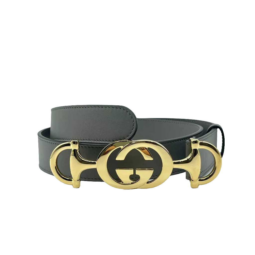 GG Ceinture femme Zumi en cuir gris avec boucle dorée GG