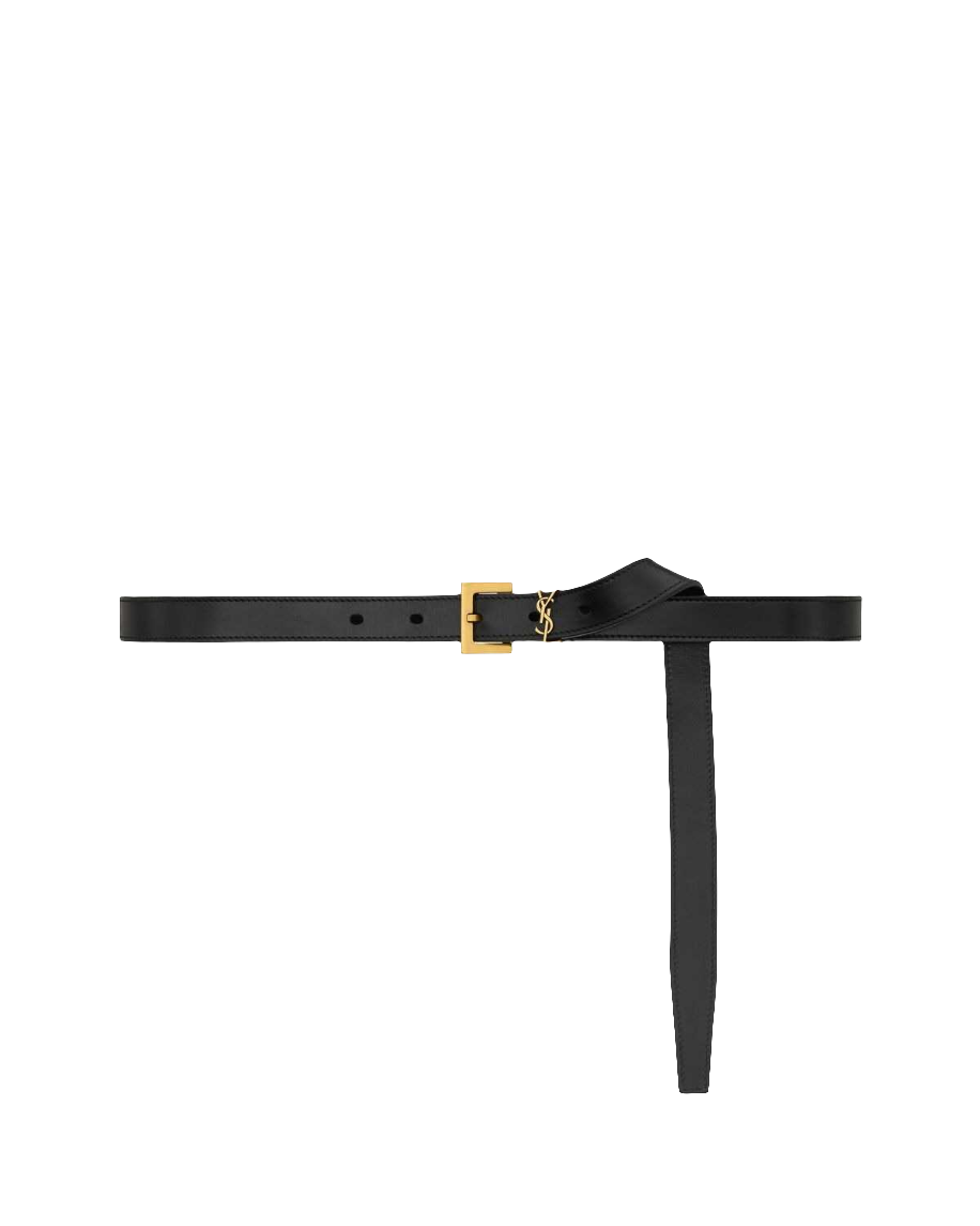 YSL ceinture fine cassandre à boucle carrée à tannage végétal, BLACK