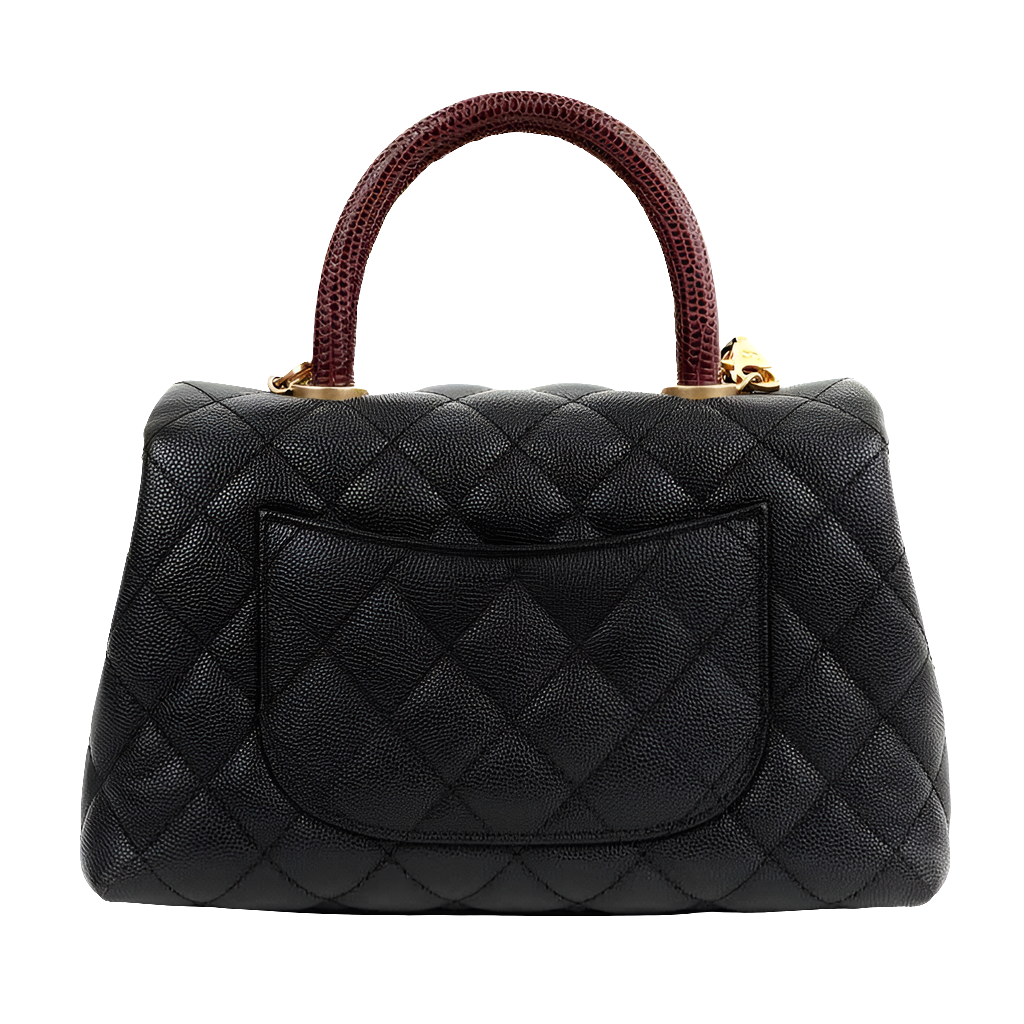 Coco Ch@nel - Petit sac à main à rabat en lézard caviar noir