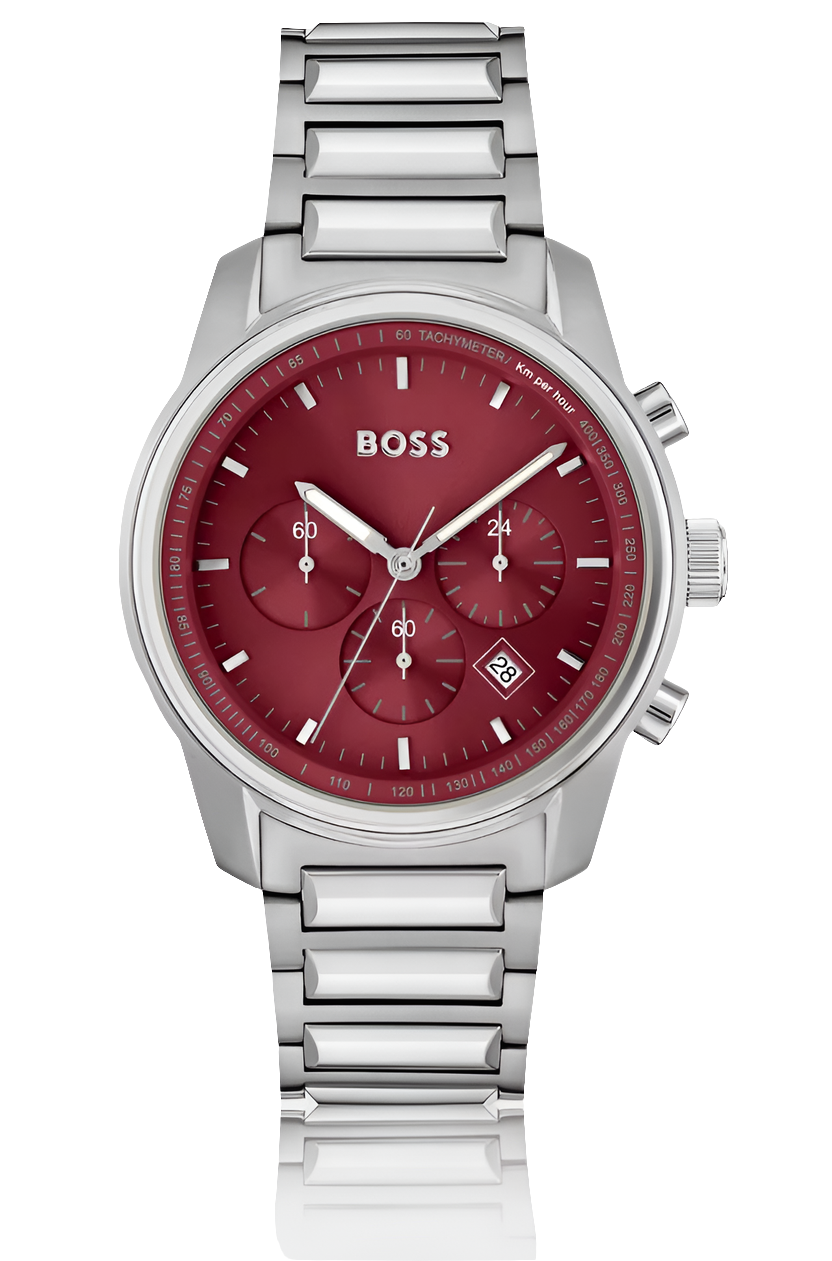 Bôss Montre chronographe à cadran bordeaux et bracelet à maillons