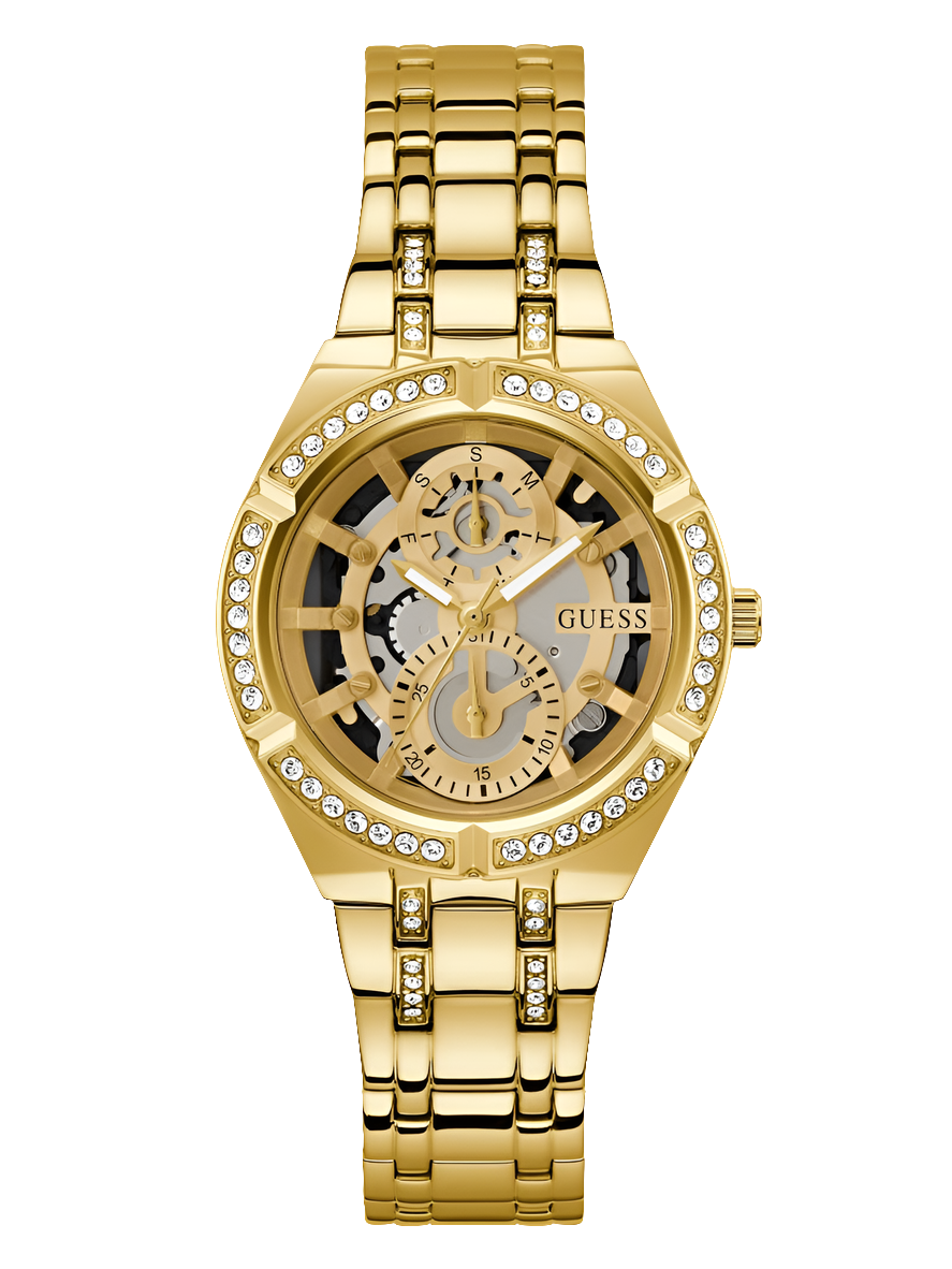 Guess Montre multifonctionnelle à découpe dorée