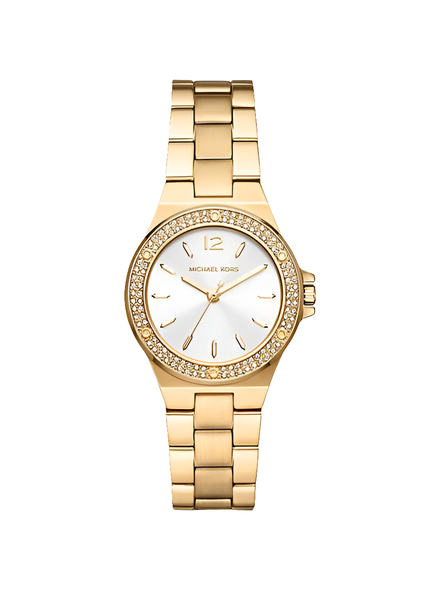 MK Petite montre Lennox dorée à pierres pavées