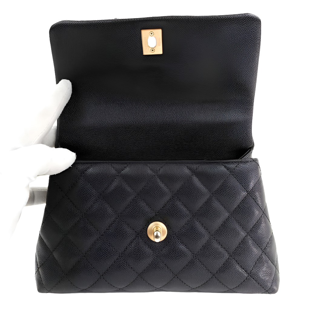 Coco Ch@nel - Petit sac à main à rabat en lézard caviar noir