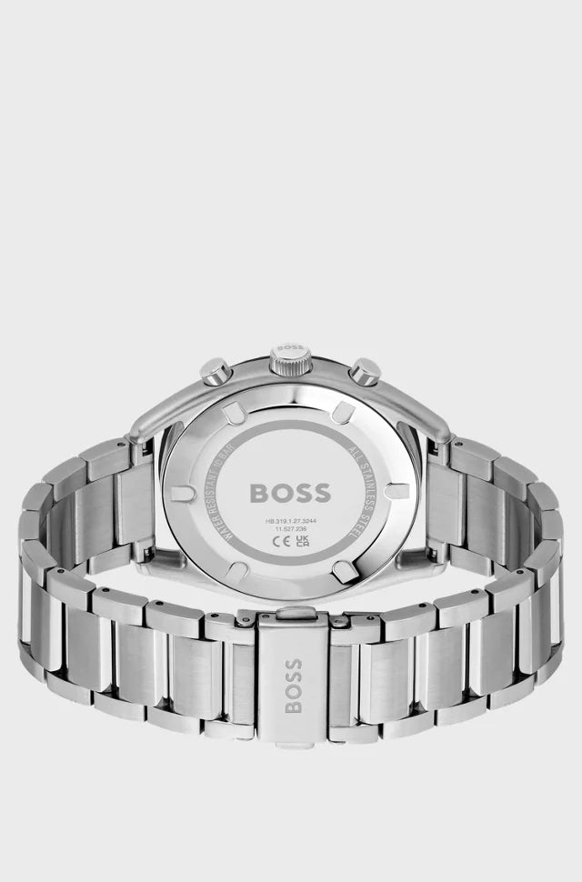 Bôss montre chronographe avec cadran bleu et bracelet à maillons