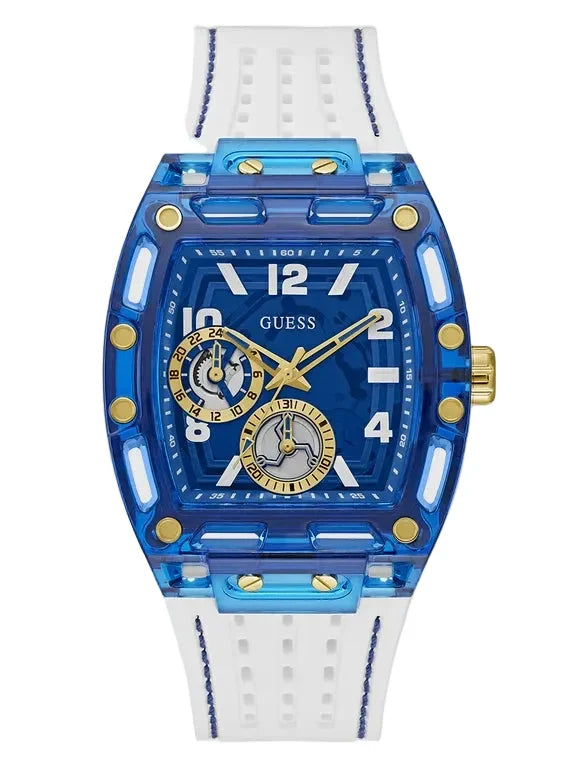 GUESS Mens White Blue Multi-function Watch
