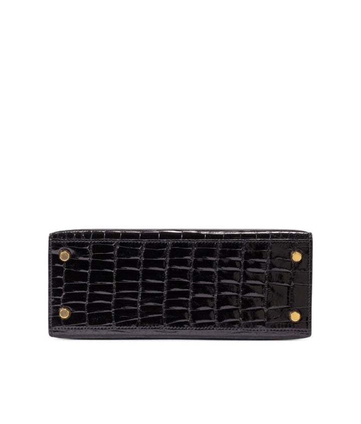 HRMS Sac Kelly 28 Sellier en alligator Mississippiensis noir brillant