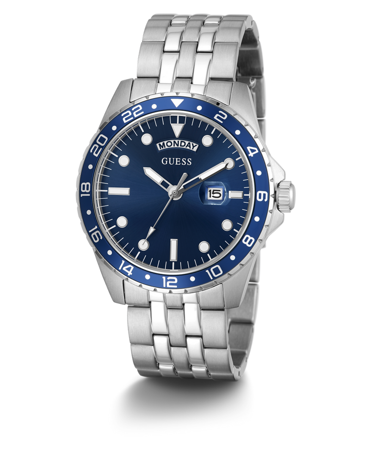 GÛESS Mens Silver Tone Day/Date Watch