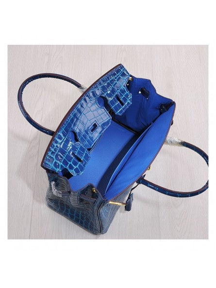 HRMS Sac à main poignée avec cadenas en véritable verni effet croco