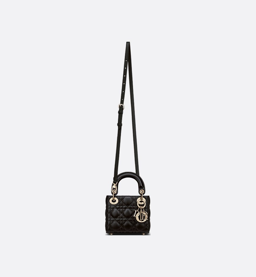 Micro sac Ladÿ Diôr d'agneau Cannage noir