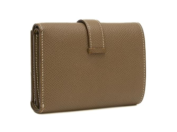 HRMS Portefeuille compact pliable à trois volets Hermes Bearn Combination Taupe