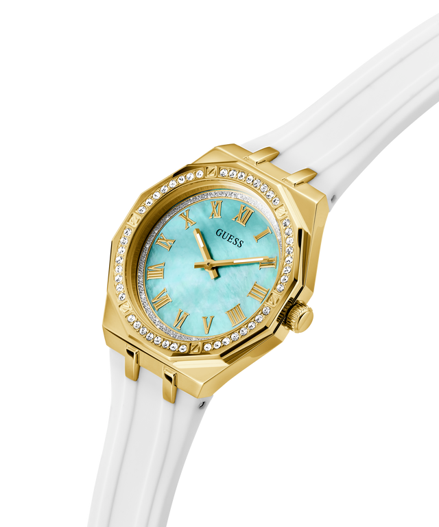 Montre analogique GUESS pour femme, couleur or blanc