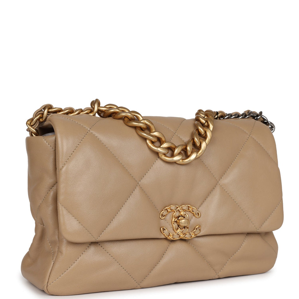 Ch@nel Large 19 Flap Bag Dark Beige Lambskin Mixed Hardware