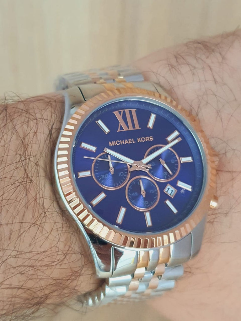 Mich@el Kors Lexington Montre à cadran bleu et bracelet en acier bicolore pour homme - MK8412