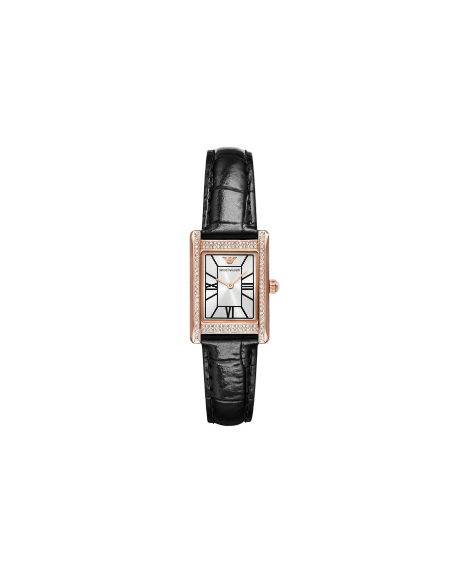 Emporio Armani Montre à deux aiguilles en cuir noir