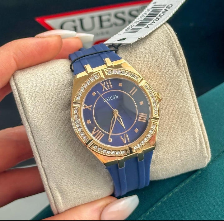 Guess Montre analogique en silicone bleu