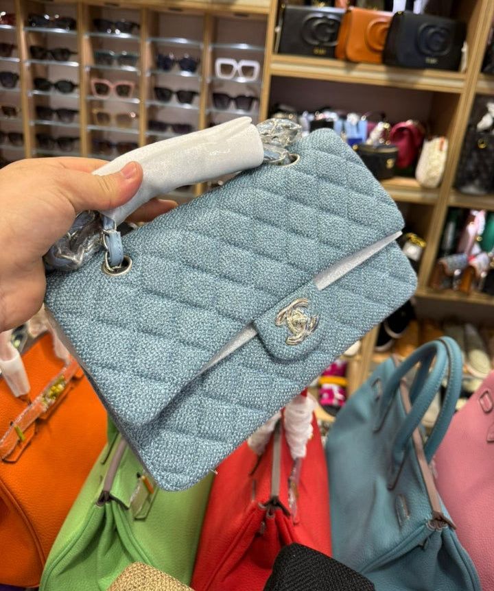 Ch@nel Sac Ch@nel Classique Moyen à Flap - Denim Trompe-l'œil | Fermoirs en Or Champagne