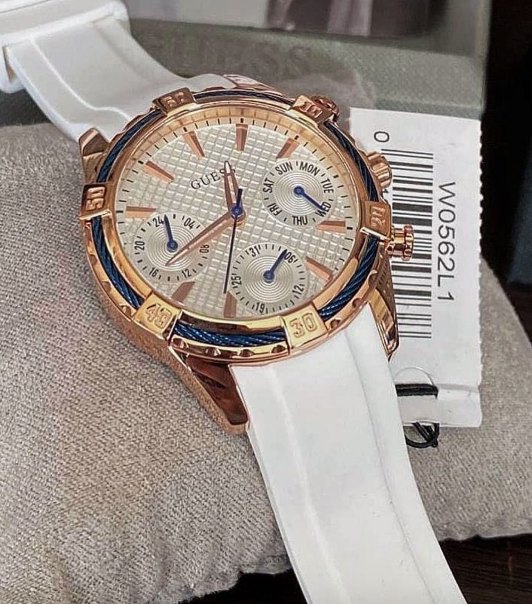 Guess White Dial Rubber Strap Ladies Watch