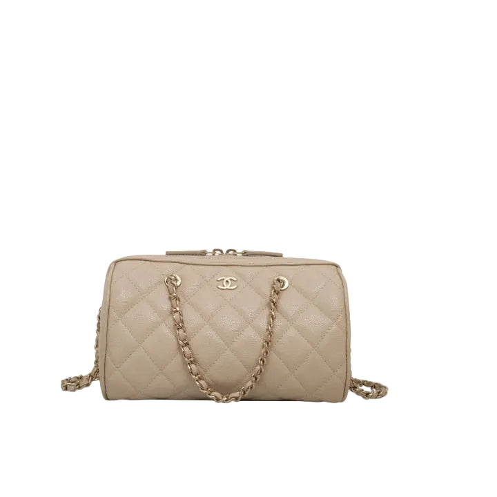 Sac Chanel Mini Bowling caviar beige – Bijouterie dorée