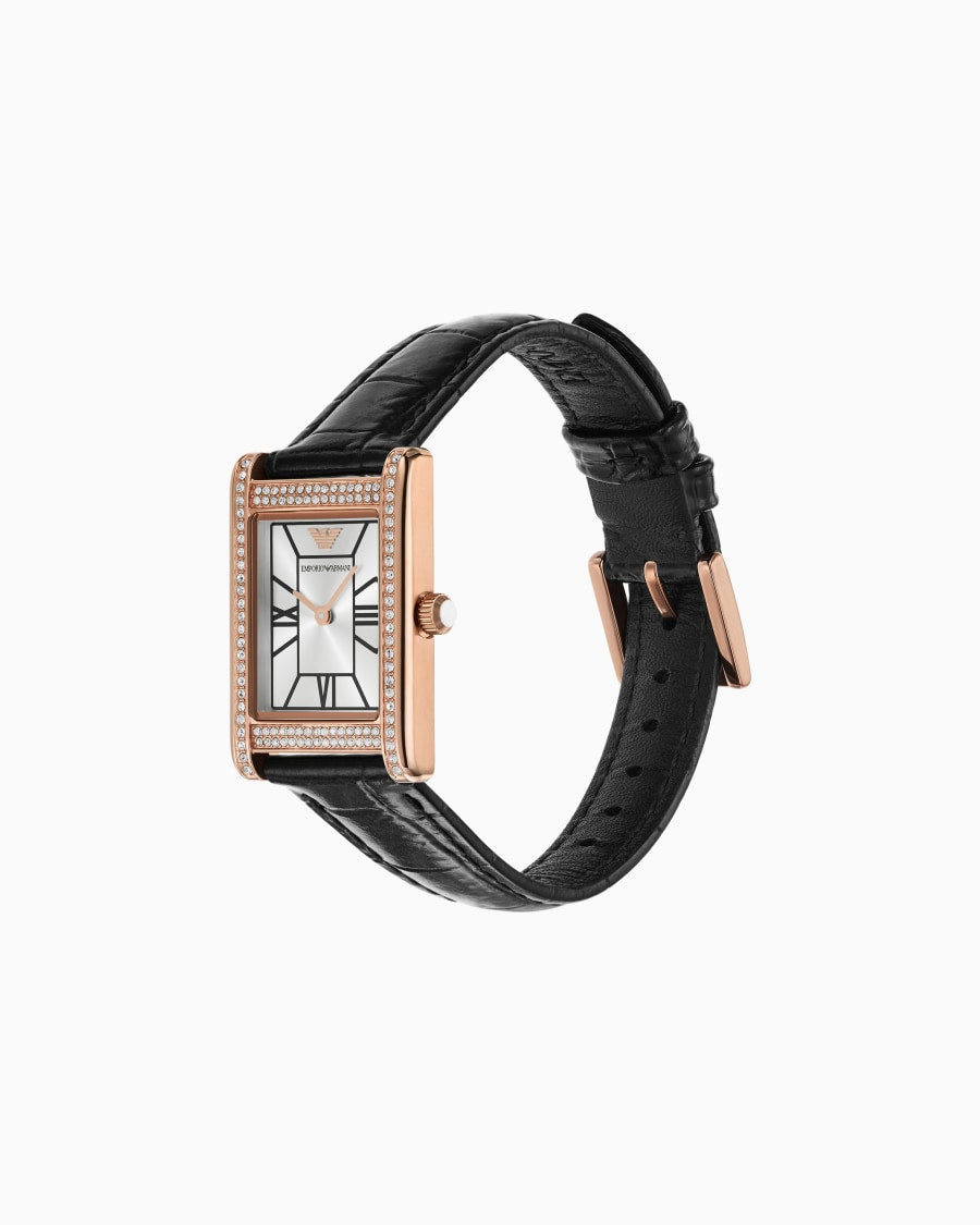Emporio Armani Montre à deux aiguilles en cuir noir