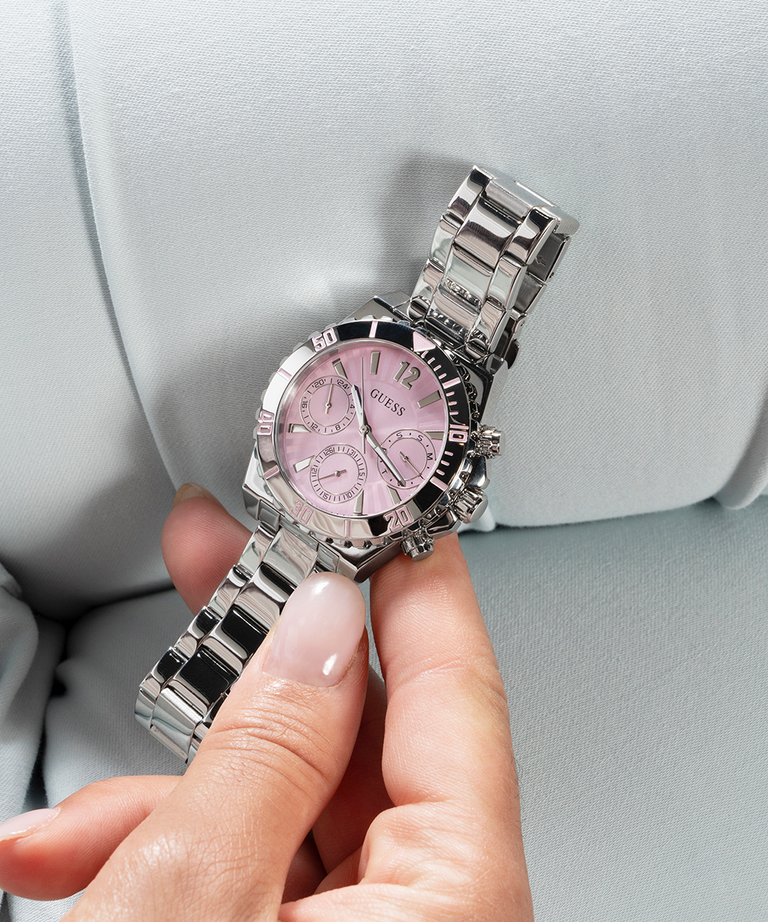 GÛESS Ladies Silver Tone Multi-function Watch