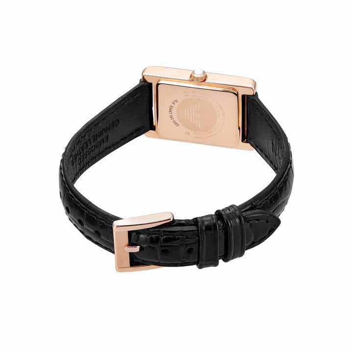 Emporio Armani Montre à deux aiguilles en cuir noir
