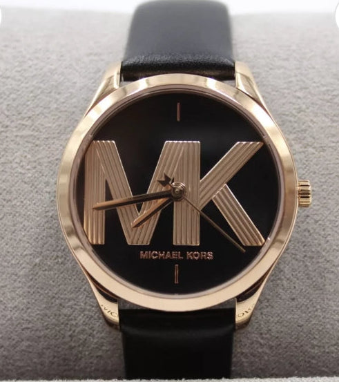 Montre pour femme Michael Kors Jaycie à quartz, cadran noir et bracelet en cuir noir – MK2860