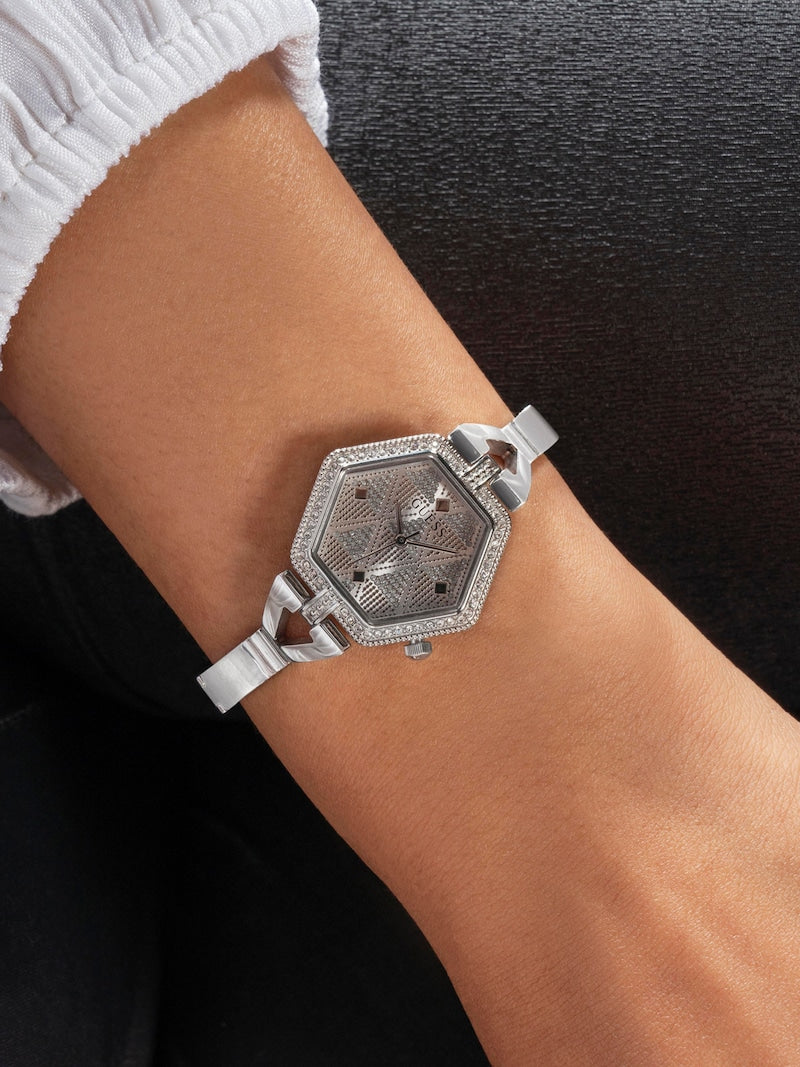 Guess Montre hexagonale, acier inoxydable, cristaux incolores
GW0680L1