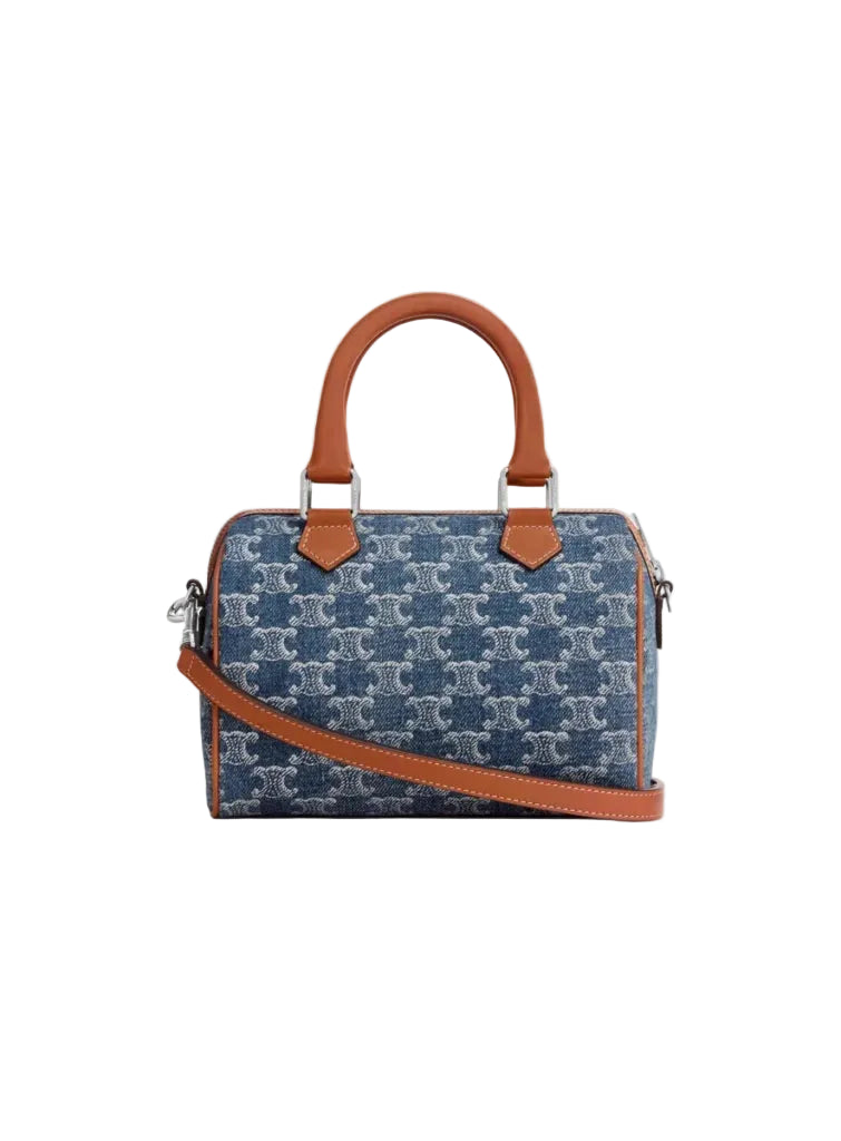 Cèlïnê Small Boston en cuir Triomphe Denim